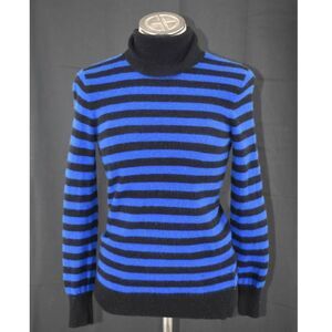 Bloomingdale's Cashmere Black and Blue Striped Turtle Neck Sweater - M